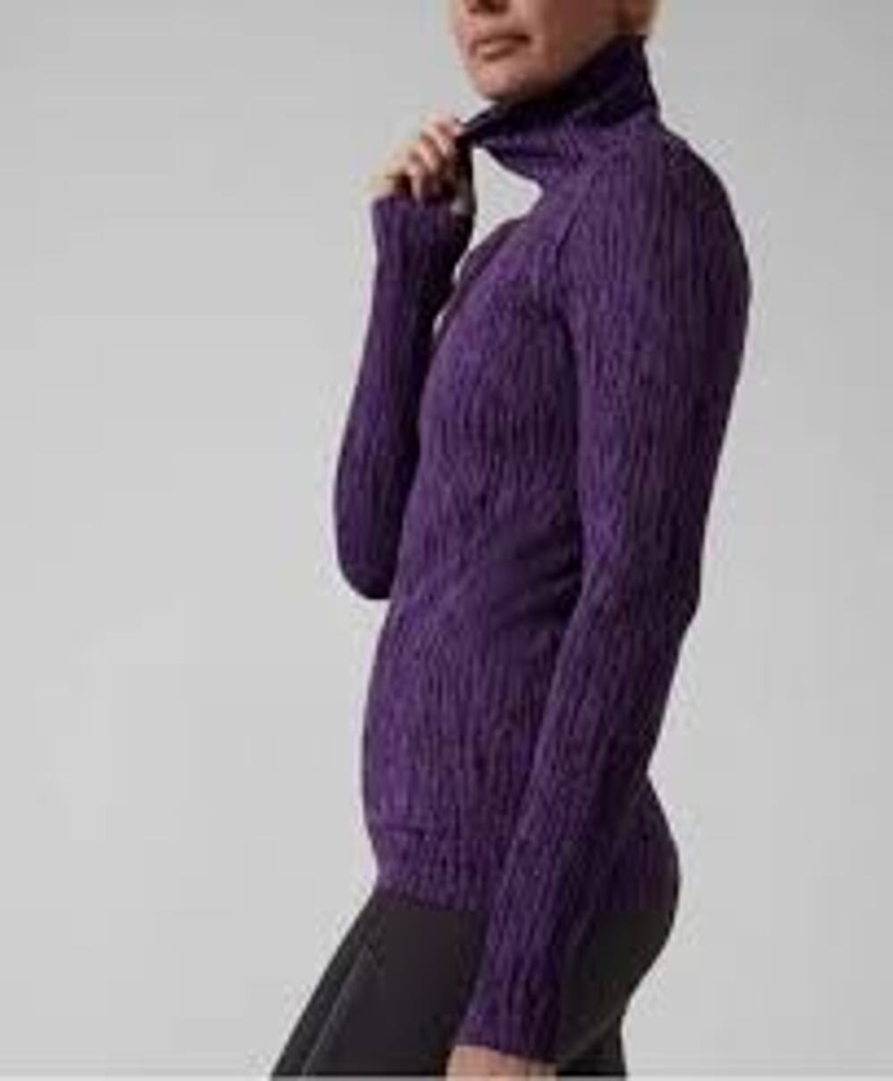Athleta Flurry Elemental Turtuleneck Top Womens Size Medium Purple Black NWOT